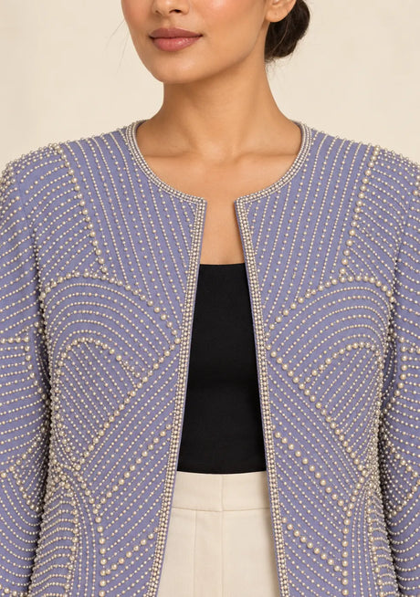 ibabn Women’s Hand Beaded Fringe Jacket - Amaya