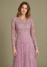 Women’s Net Long Dress with Floral Hand Embroidery-Arzoo