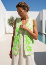 ibBan Hand Embroidered Summer Vest | Women's Cotton Canvas Designer Vest - Perla