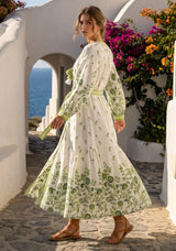 ibBan Printed Cotton Maxi Dress with Hand Embroidery | Luxury Resort Wear - Aizal long dress