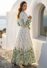 ibBan Printed Cotton Maxi Dress with Hand Embroidery | Luxury Resort Wear - Aizal long dress
