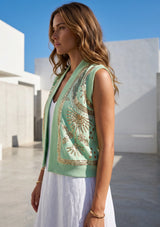 ibBan Hand Embroidered Cotton Canvas Gilet | Luxury Women's Statement Vest - Yara