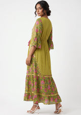 ibBan Floral Cotton Maxi Dress with Bell Sleeves - Jumani