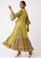 ibBan Floral Cotton Maxi Dress with Bell Sleeves - Jumani