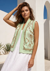 ibBan Hand Embroidered Cotton Canvas Gilet | Luxury Women's Statement Vest - Yara