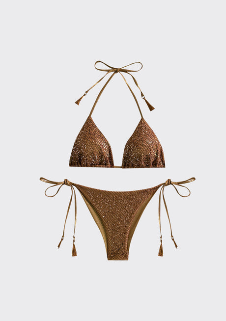 Conjunto de bikini estampado marrón claro con tirantes ajustables para mujer - Zera
