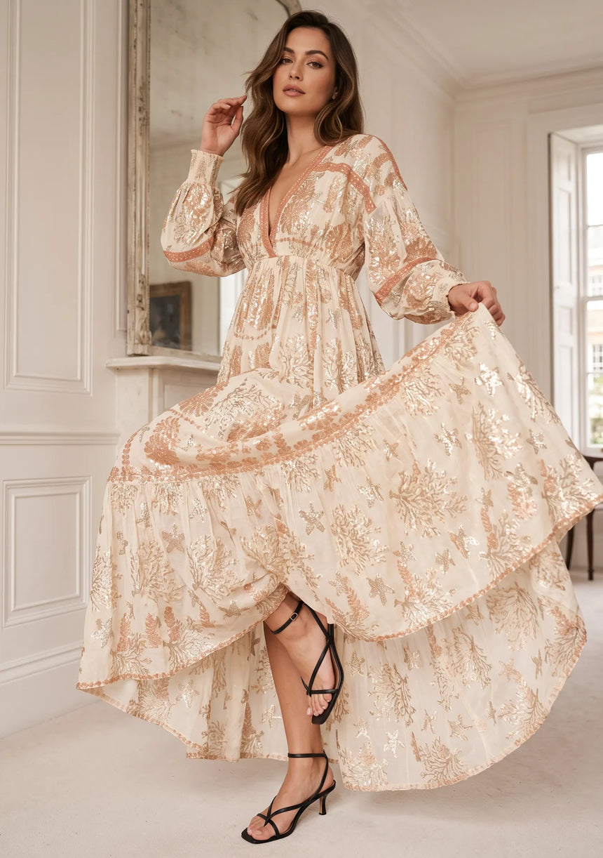 bBan Hand Embroidered Long Maxi Dress - Efnan Long dress