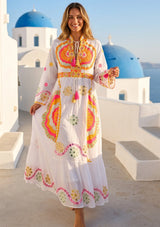 Women's Hand Embroidered Cotton Maxi Dress V-Neck - Sara