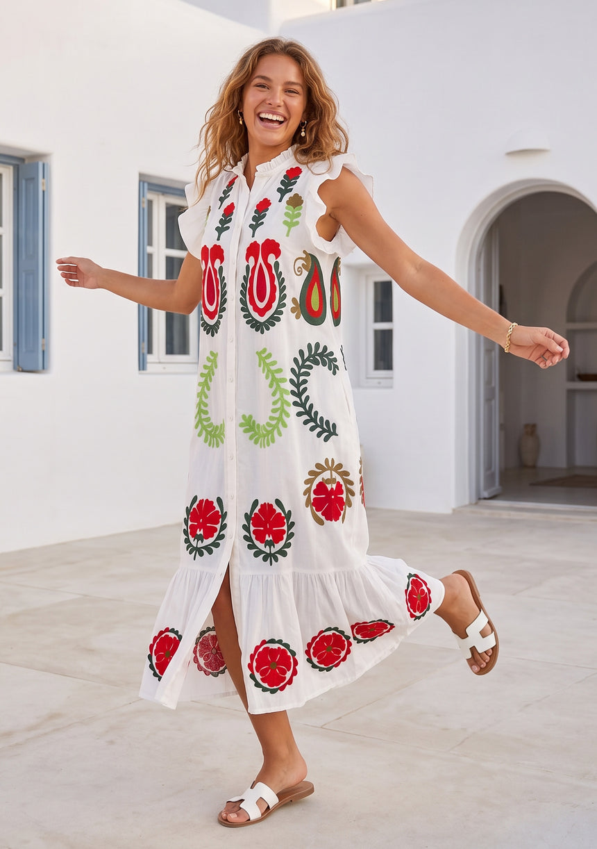 Vestido largo de algodón para mujer - Zaara