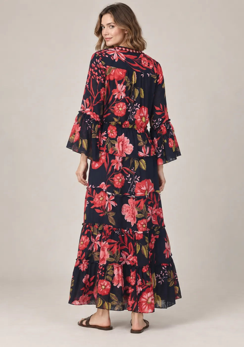 IbBan Black Floral Print Cotton Long Tunic - Almasa