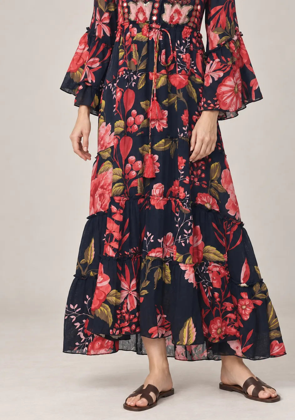 IbBan Black Floral Print Cotton Long Tunic - Almasa