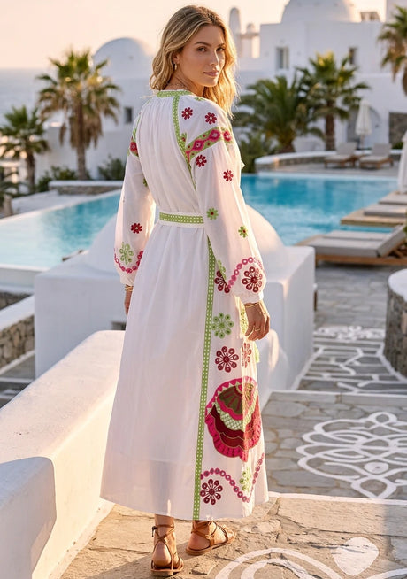 Vestido Largo de Algodón con Cuello Redondo para Mujer - Sara