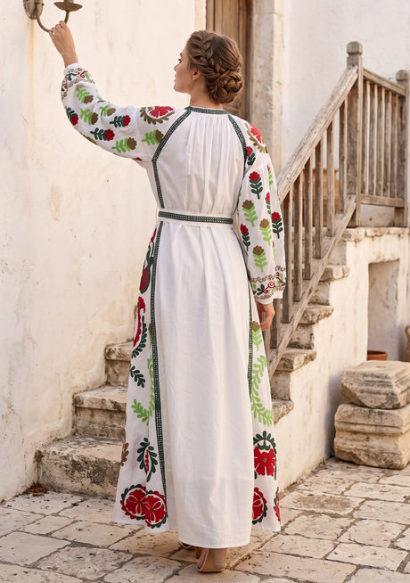 Vestido largo de algodón con cuello redondo para mujer - Ambir