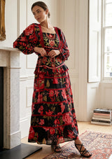 Ibban Black Floral Print Cotton Maxi Dress - Almasa