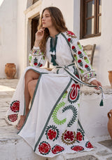Vestido largo de algodón con cuello redondo para mujer - Ambir