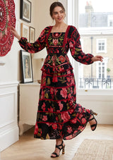 Ibban Black Floral Print Cotton Maxi Dress - Almasa