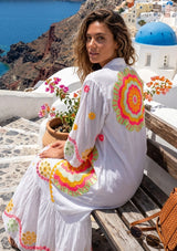 Women's Hand Embroidered Cotton Maxi Dress Mandarin Collar - Sara