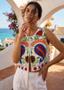 ibBan Summer Hand Embroidered Gilet | Women's Cotton Canvas Vest - Miruna