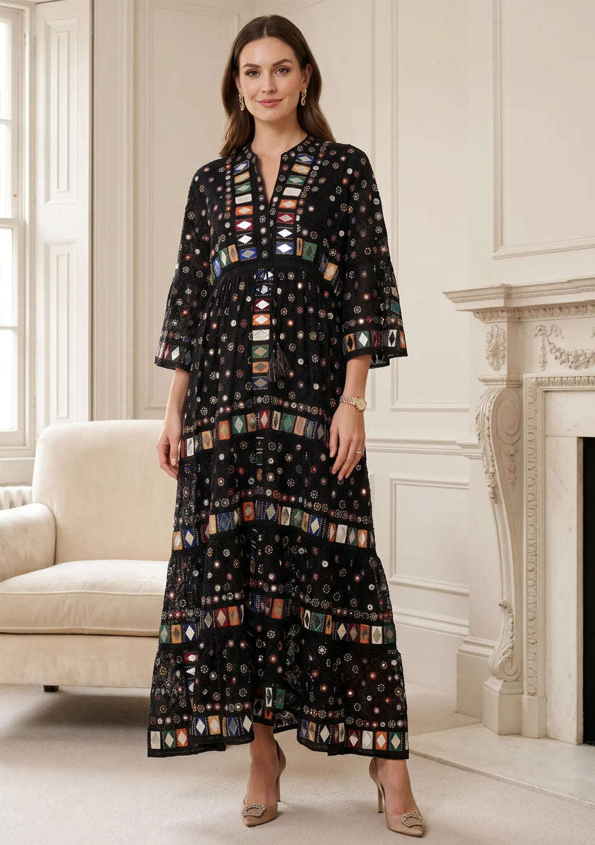 ibBan Women's Hand Embroidered Long Tunic Dress -Corina Long Tunic