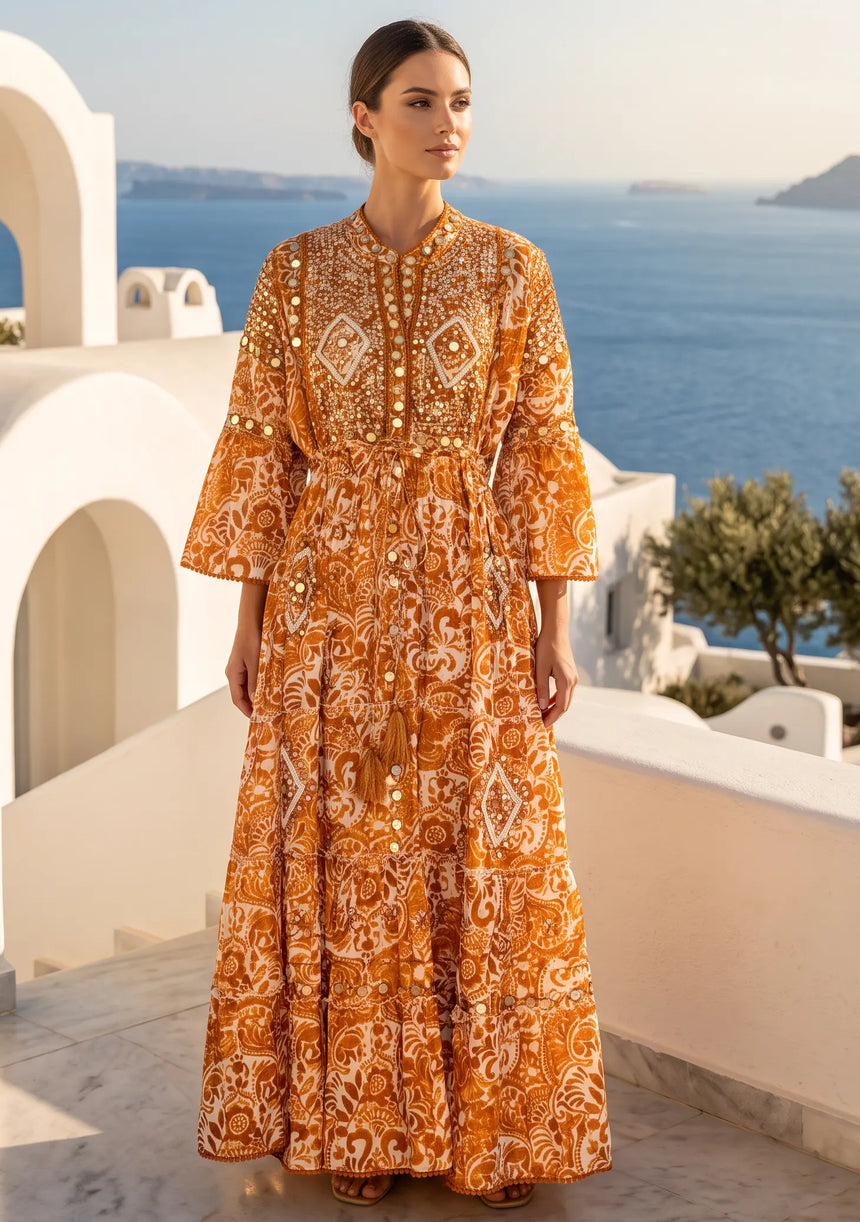 ibBan Hand-Embroidered Cotton Viscose Maxi Dress - Samaya