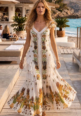 Vestido Maxi de Algodón con Cuello Drapeado para Mujer - Naira