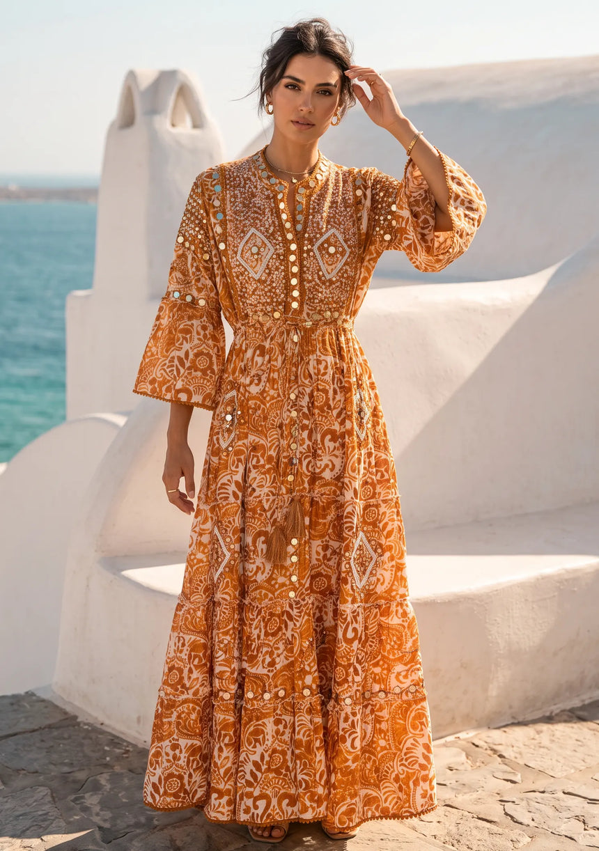 ibBan Hand-Embroidered Cotton Viscose Maxi Dress - Samaya