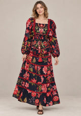 IbBan Black Floral Print Cotton Maxi Dress - Almasa
