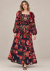 IbBan Black Floral Print Cotton Maxi Dress - Almasa