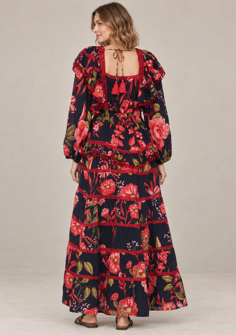 IbBan Black Floral Print Cotton Maxi Dress - Almasa