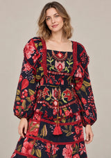 IbBan Black Floral Print Cotton Maxi Dress - Almasa