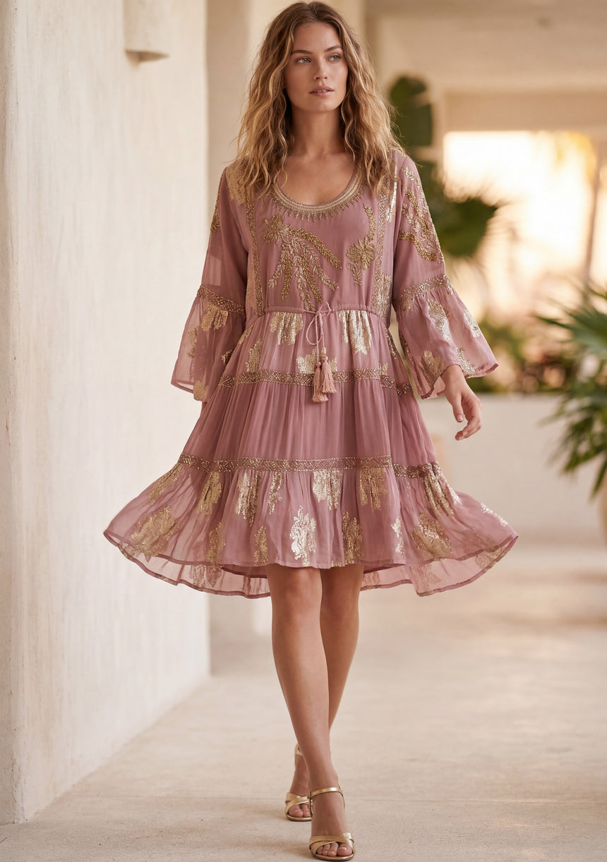 Minivestido de algodón con cuello redondo para mujer - Soha