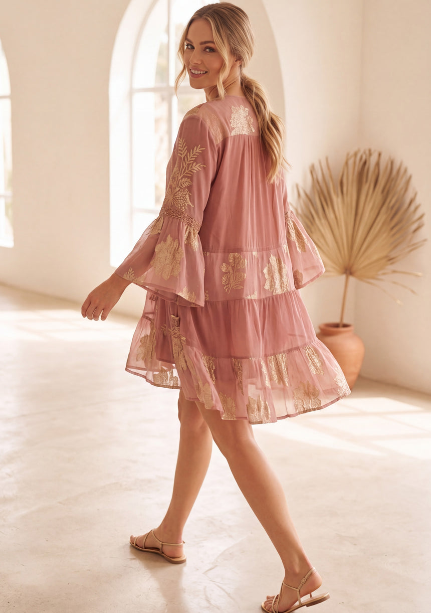 Minivestido de algodón con cuello redondo para mujer - Soha