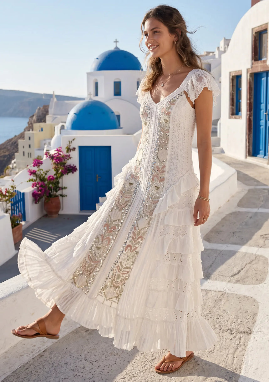 ibBan Hand Embroidered Cotton Maxi White Dress - Naira White Dress