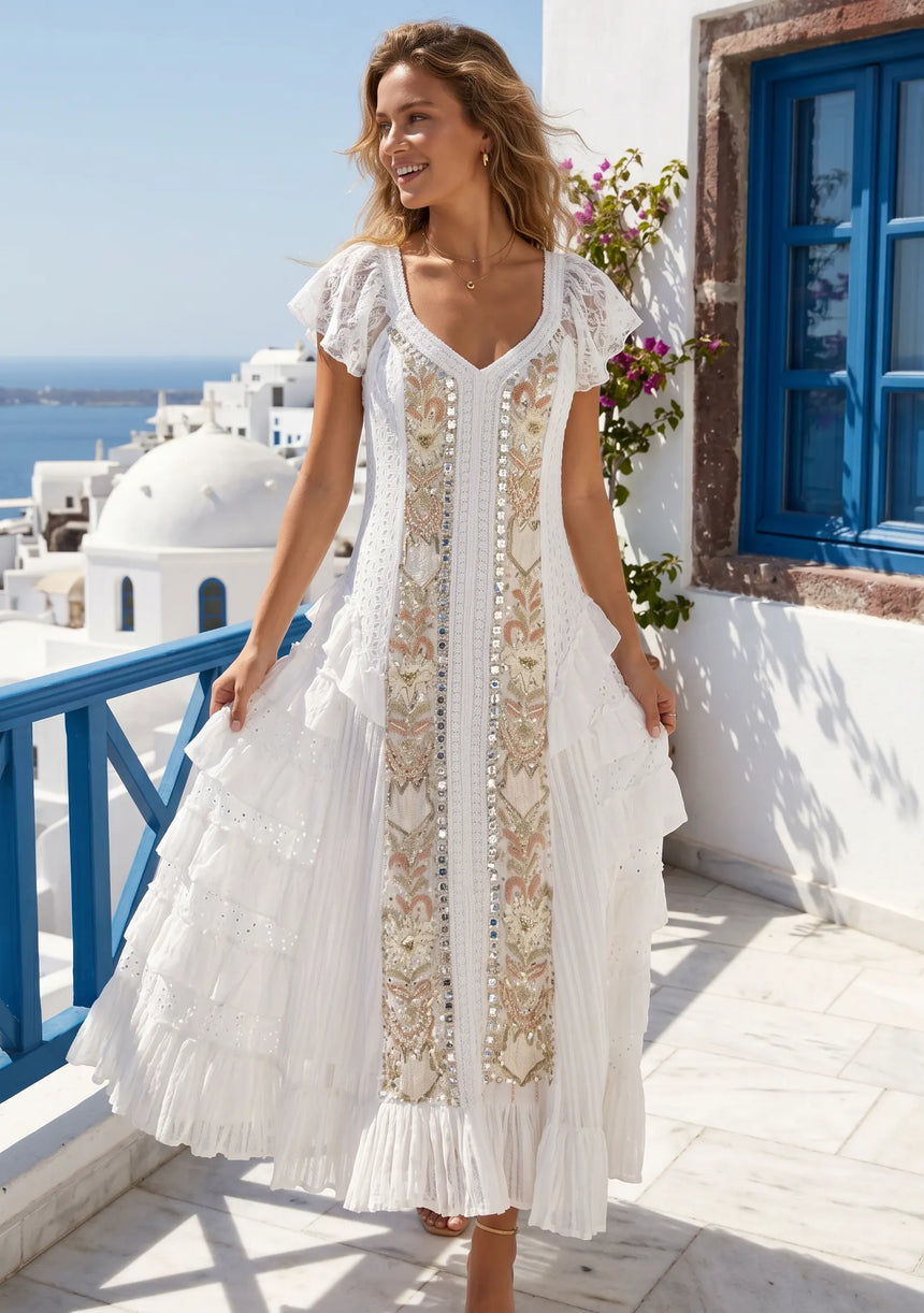 ibBan Hand Embroidered Cotton Maxi White Dress - Naira White Dress
