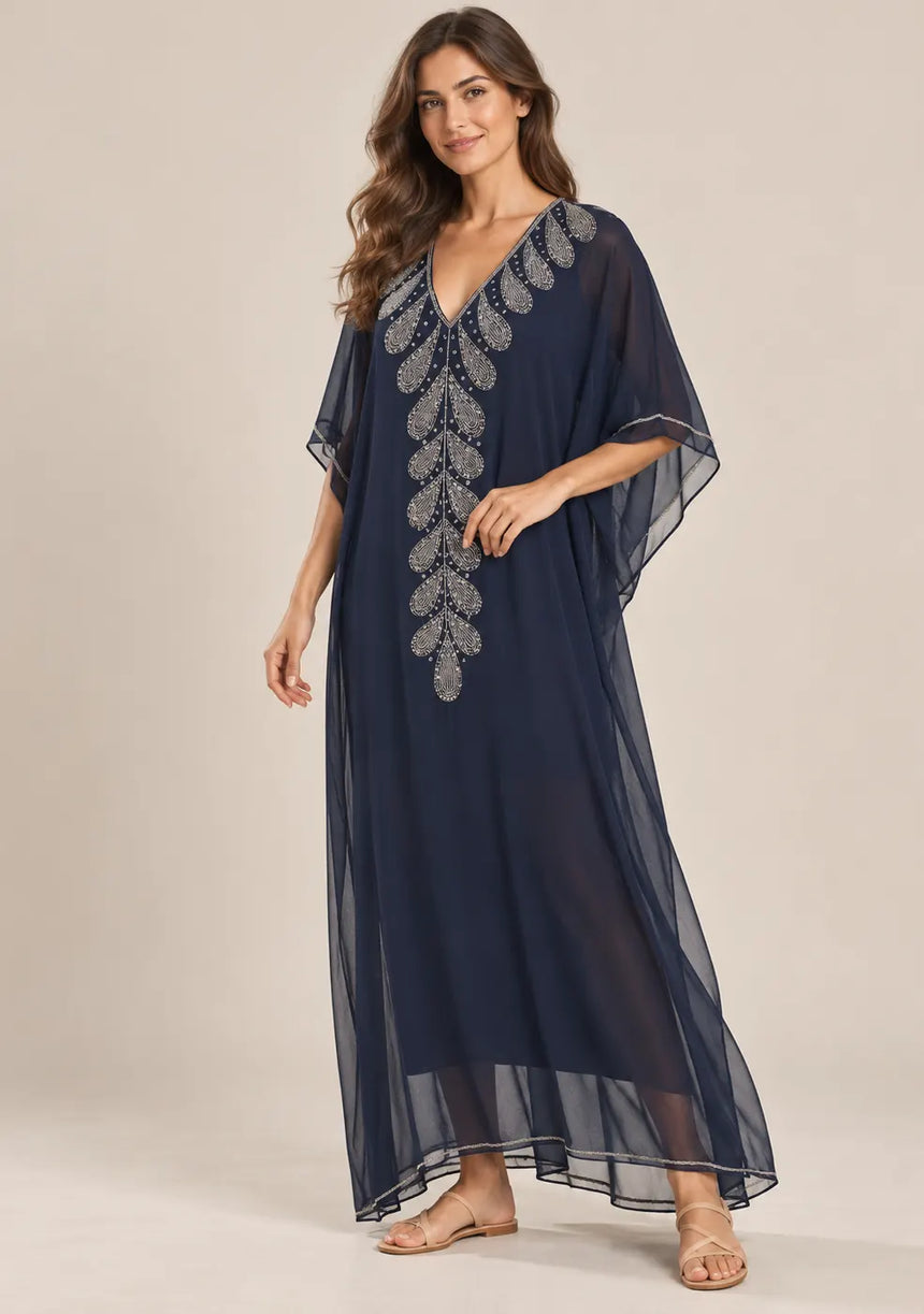 ibBan Women’s Hand Embroidered Georgette Kaftan Dress -Tanzeen