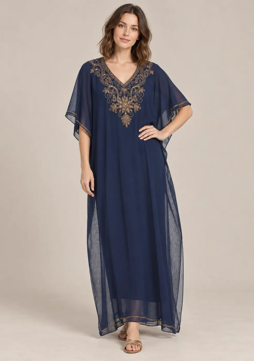 ibBan Women’s Hand Embroidered Georgette Kaftan Dress -Zava