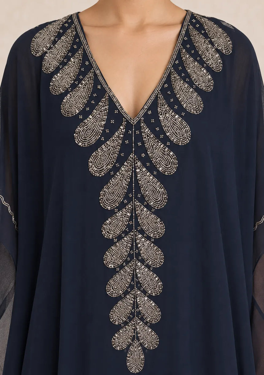 ibBan Women’s Hand Embroidered Georgette Kaftan Dress -Tanzeen