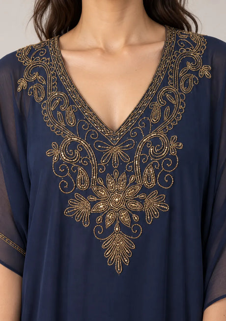 ibBan Women’s Hand Embroidered Georgette Kaftan Dress -Zava