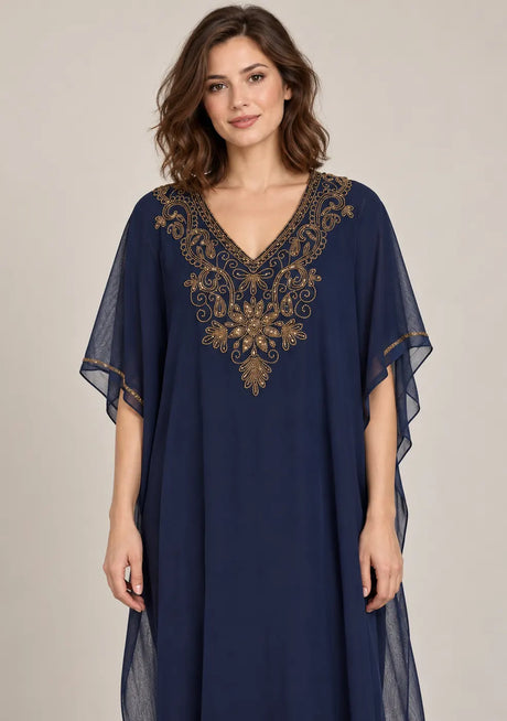 ibBan Women’s Hand Embroidered Georgette Kaftan Dress -Zava