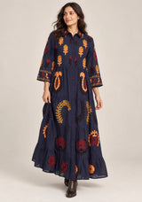 ibBan Embroidered Cotton Tiered Shirt Collor Tunic  - Ambir