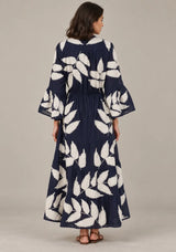 ibBan Leaf Print Cotton Maxi Dress with Tassel Tie - Livia
