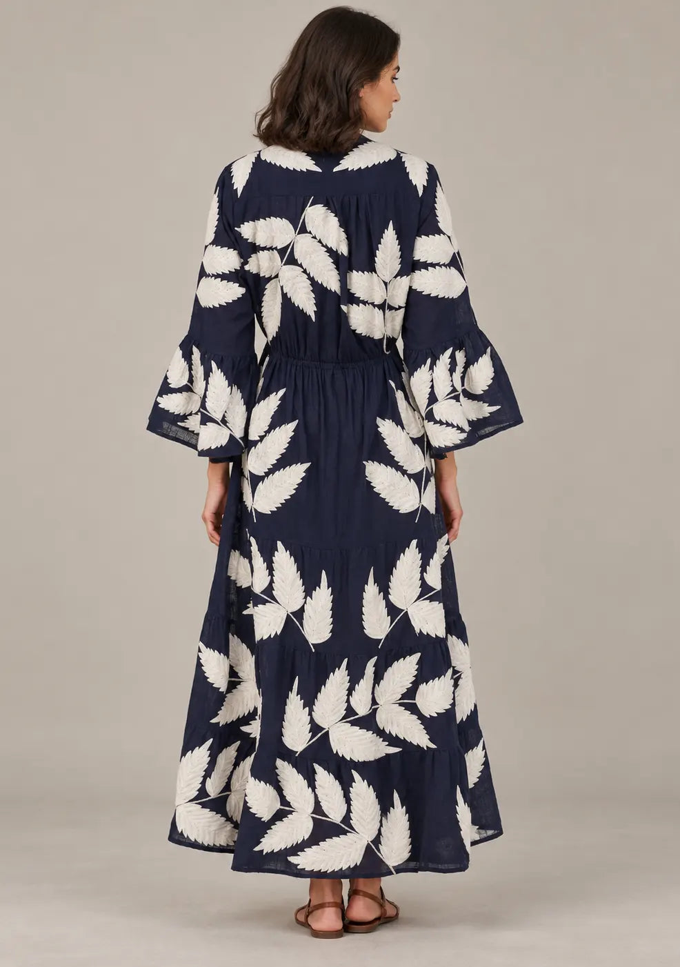 ibBan Leaf Hand Embroidery Cotton Long Tunic - Livia