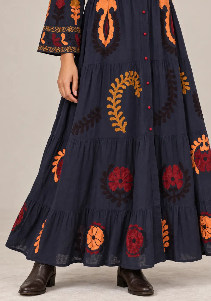 ibBan Embroidered Cotton Tiered Shirt Collor Tunic  - Ambir