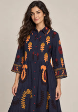 ibBan Embroidered Cotton Tiered Shirt Collor Tunic  - Ambir