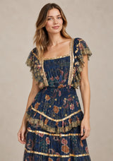 ibBan Cotton Georgette  Floral Tiered Long Dress - Huma