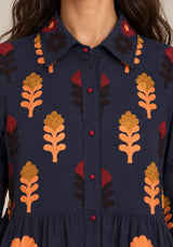 ibBan Embroidered Cotton Tiered Shirt Collor Tunic  - Ambir