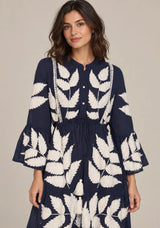ibBan Leaf Print Cotton Maxi Dress with Tassel Tie - Livia