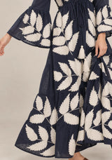 ibBan Leaf Print Cotton Maxi Dress with Tassel Tie - Livia