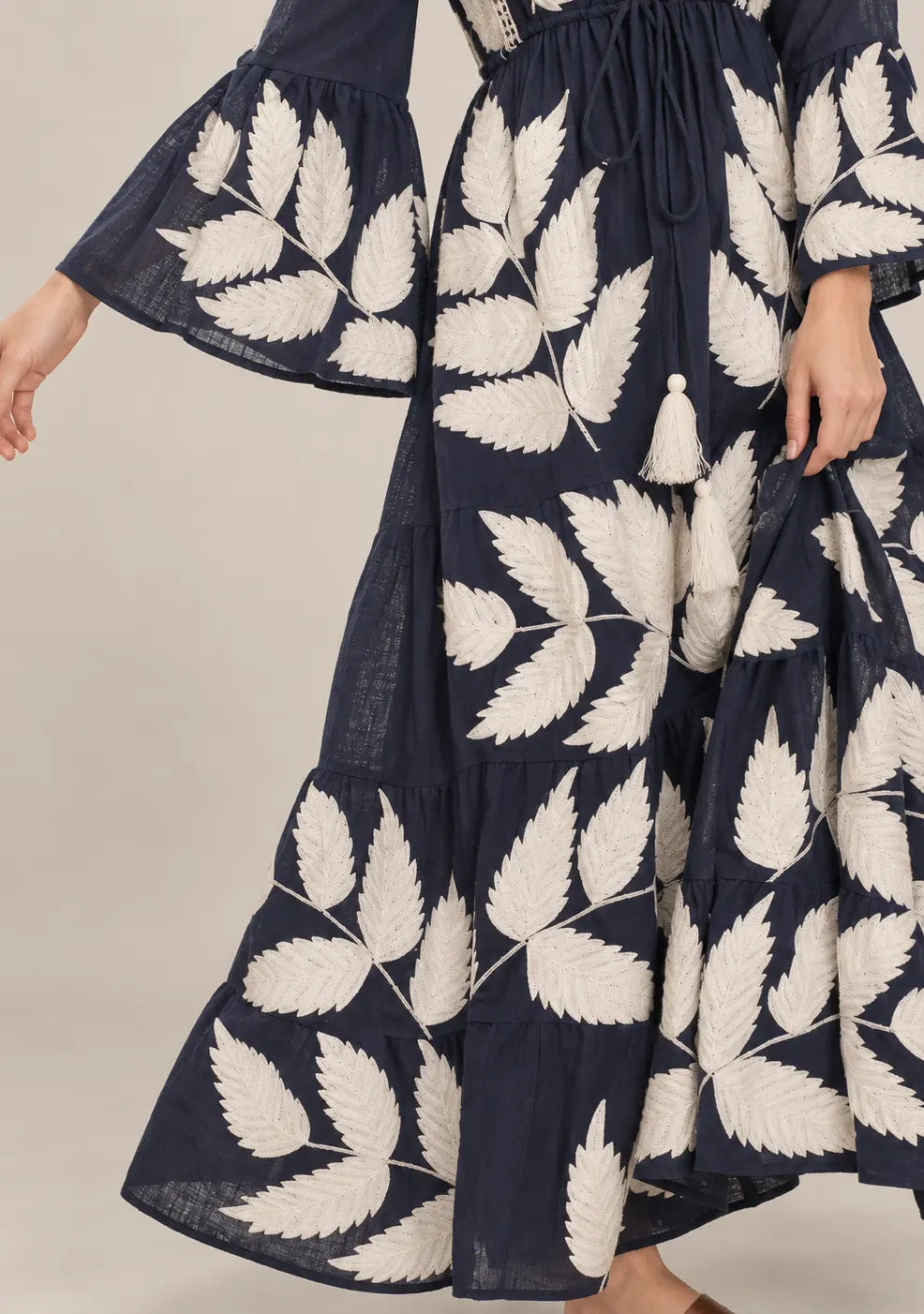 ibBan Leaf Hand Embroidery Cotton Long Tunic - Livia