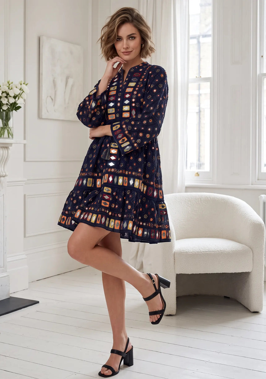 ibBan Women's Hand Embroidered Short Tunic - Corina Short Tunic